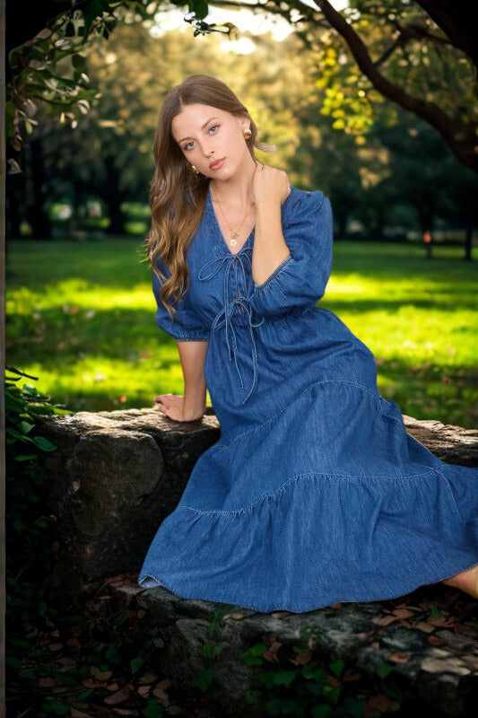 Front Tie Denim Dress