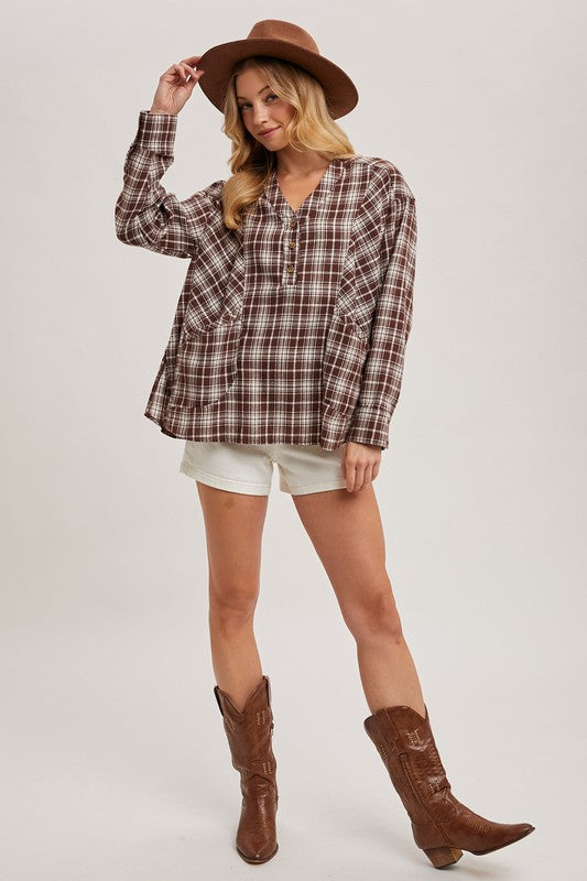 Plaid V-Neck Pullover