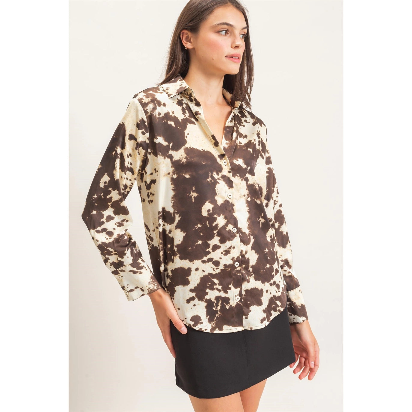 Satin Cow Print Blouse