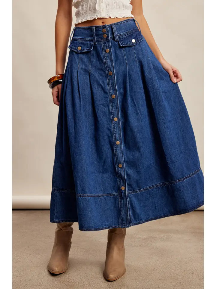 Button Front Denim Maxi