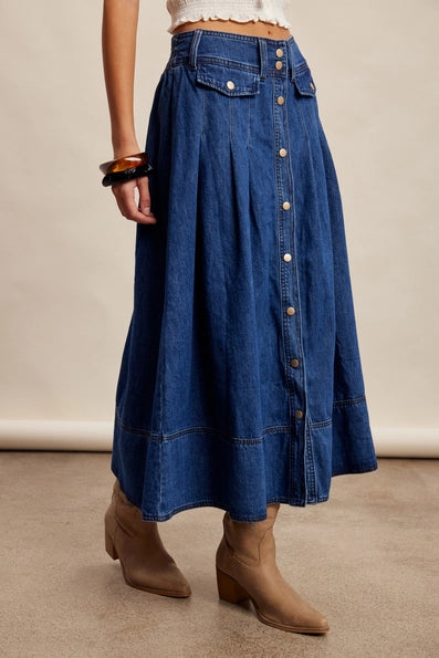 Button Front Denim Maxi