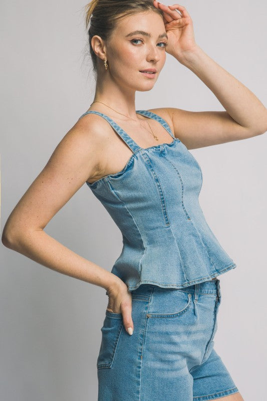 Denim Peplum Top