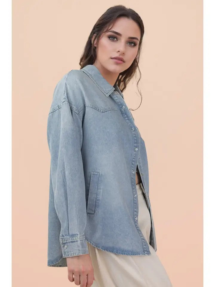 Snap Button Denim Shacket
