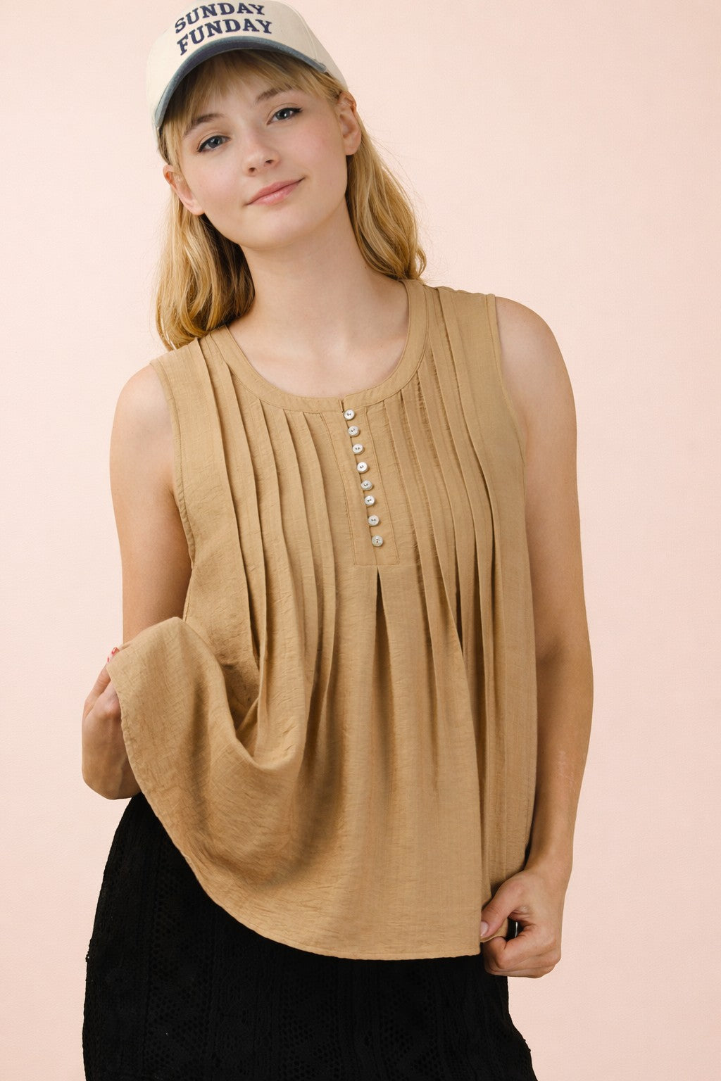 Pintuck Sleeveless Top