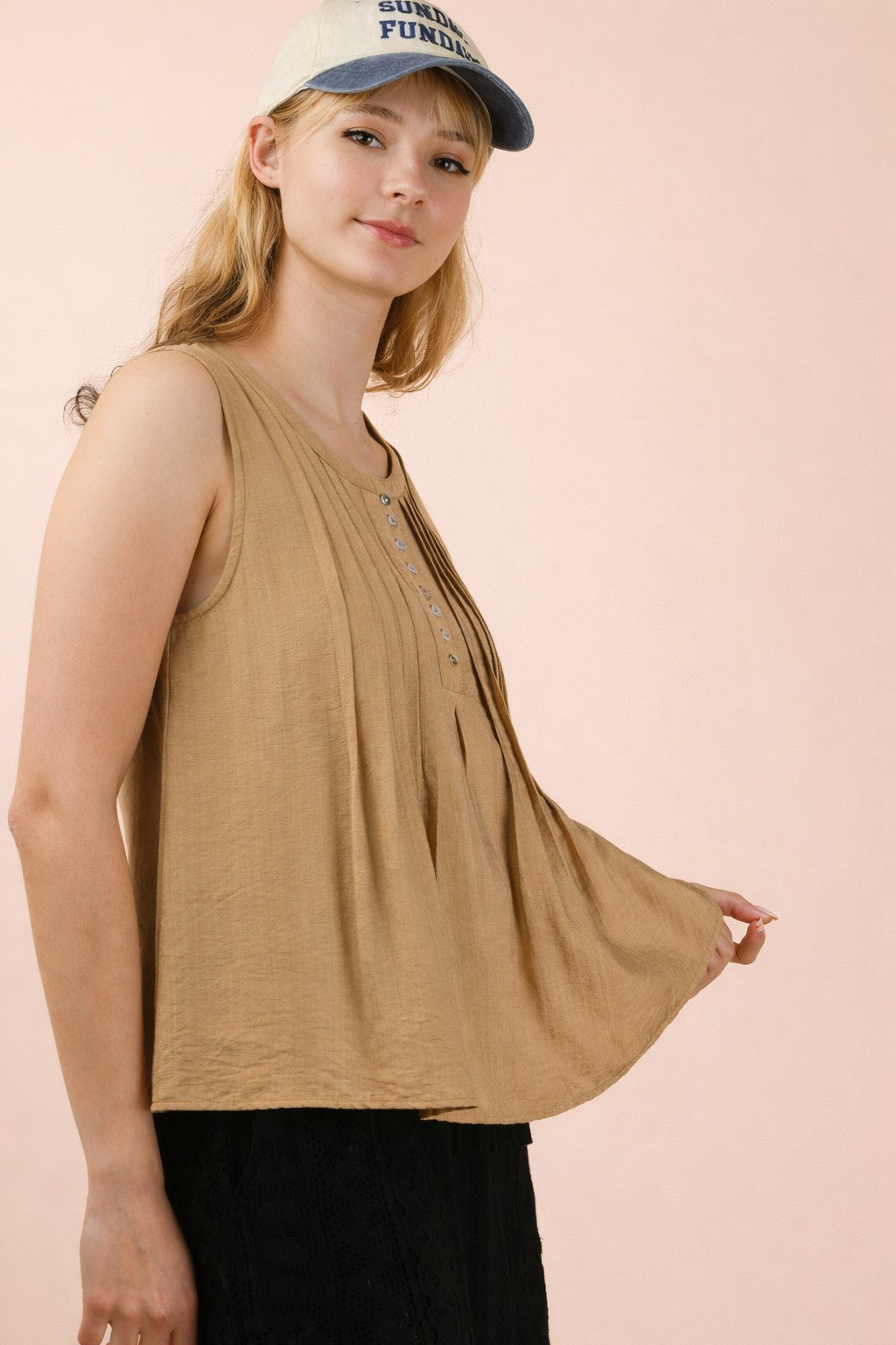 Pintuck Sleeveless Top