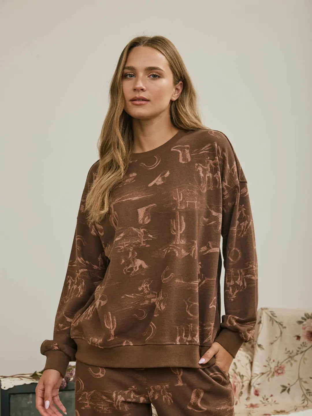 Western Print Crewneck